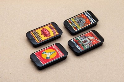 set of 4 B INDIA label matches box vintage Tin Boxes : Decorative Metal Storage