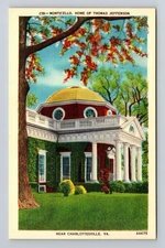 Charlottesville VA-Virginia Monticello Home Thomas Jefferson Vintage Postcard