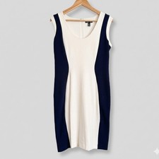 Mango MNG Suit Womens Colorblock Sheath Dress Navy White Size M Bodycon Slimming