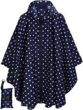 Fashion Hooded Rain Poncho Waterproof Raincoat Jacket One Size, A-blue Dot