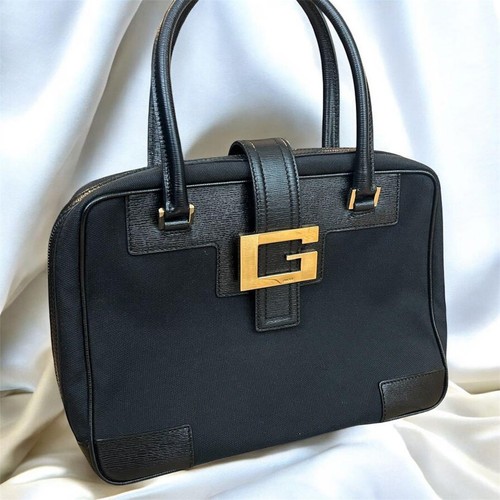 Gucci Leather Handbag Black Gold Hardware Used