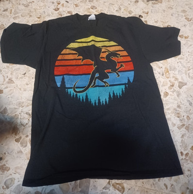 Men's Short Sleeve Tee Flying Dragon Theme Medium Black Red & Blue