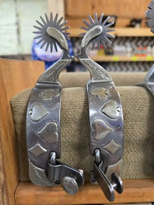 Card Suite and Floral Heavy Mounted Western Riding Spurs