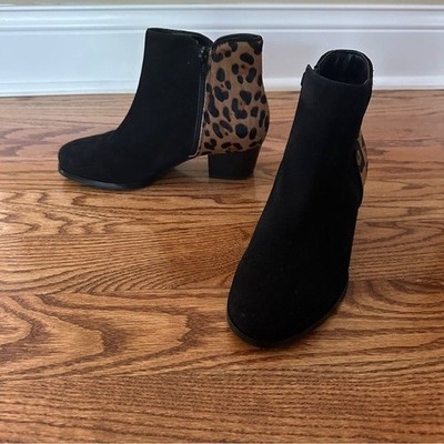 NWOT David Tate Taxi Black Suede Leopard Print Women's Booties, Sz 6.5W