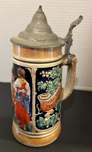 Vtg Werner Corzelius West German 1/2 Liter Beer Stein-Pewter Top-1960s - Picture 3 of 17