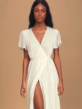 Lulus Heart of Marigold White Wrap Maxi Dress Small