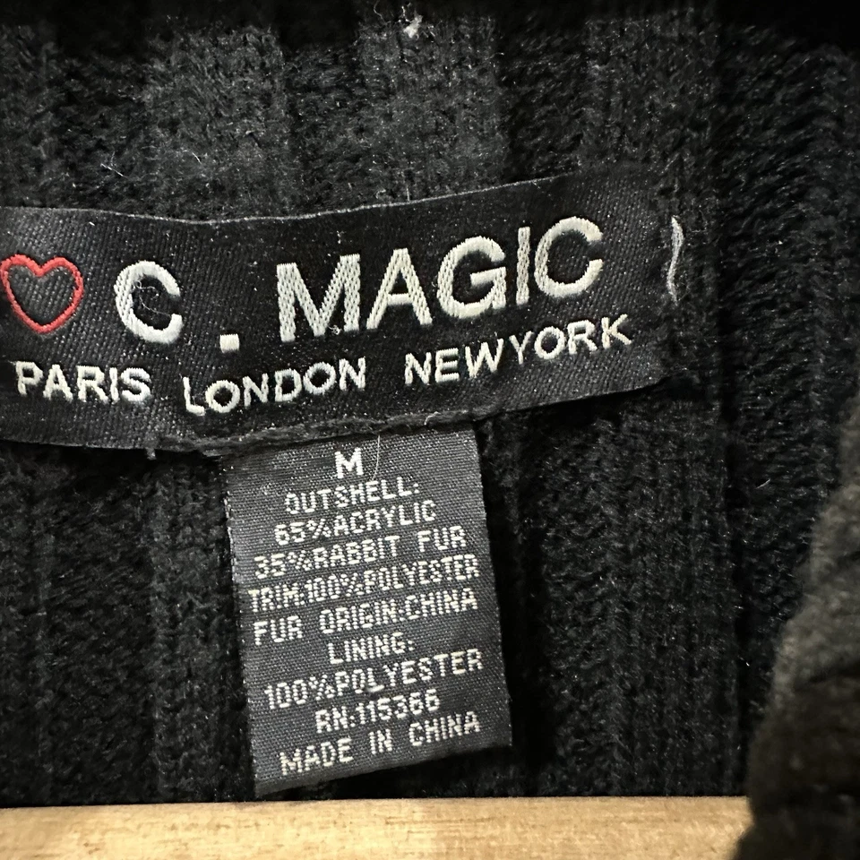 C. Magic Full Zip Sweater Women Medium Black Rabbit Fur Y2K Vtg Punk Alt - Image 2 of 4