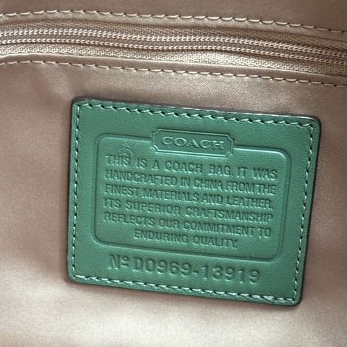 LEER Bolso Cartera Coach Verde Genuino Cuero Repujado Asas Superiores #13919 - Imagen 21 de 24