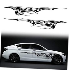 2Pcs 103'' Universal Flame Graphics Car Auto Body Side Sticker Style1 Black