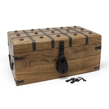 Treasure Chest Wooden Box with Antique Iron Lock and Skeleton Key (Large 14.5...