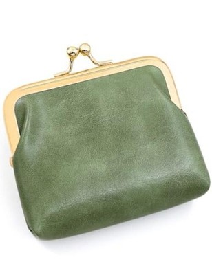 Women s Small Coin Purse, Vintage PU Leather Change Purse, Rectangle Kiss Green