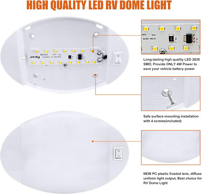 Facon 12V RV Oval Pancake Light 6'' 4000K Nature White Light RV Trailer Camper