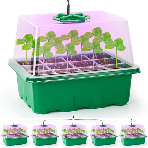 Seed Starter Tray Kit w/ Grow Light & Humidity Dome – 5 Pack, Indoor Use