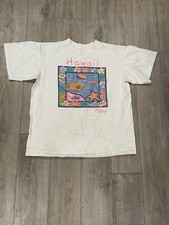 Vintage 90s Hawaii Maui T Shirt Adult Large L Neon Bright Floral