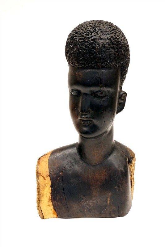 14" Ebony Makonde (?) Decorative Wood Sculpture Carved Male African Tribal Bust 