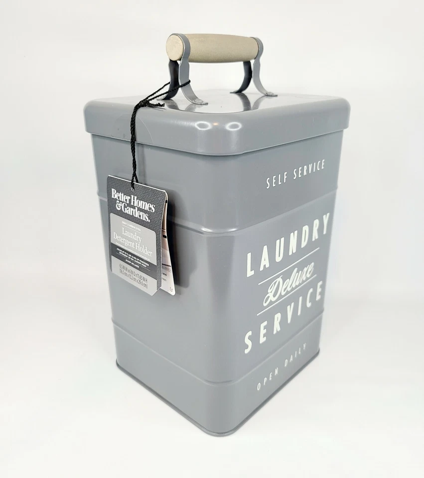 Better Homes & Gardens Laundry Detergent Holder Metal Storage Canister Gray NEW - Image 2 of 4