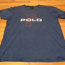 Vintage Polo Ralph Lauren Mens Big P Spellout Blue Shirt Sz L Made In USA