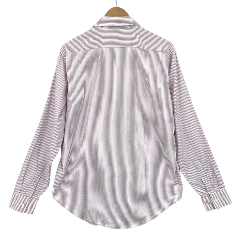 DKNY Dress Shirt Mens Large White Purple Striped Cotton Slim Fit Button Down - Image 2 of 4