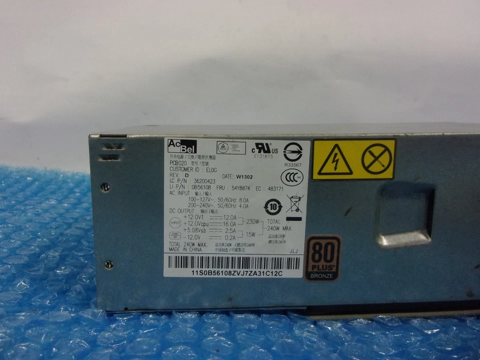 AC Bel ThinkCentre M93p M73 SFF 240W Power Supply 36200423 FRU 54Y8897 54Y8874 - Image 4 of 4