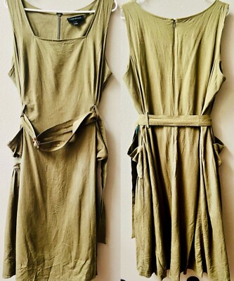 ebay linen dresses size 18 LANE BRYANT OLIVE LINEN SLOUCH POCKETS SLEEVLESS DRESS SIZE 18
