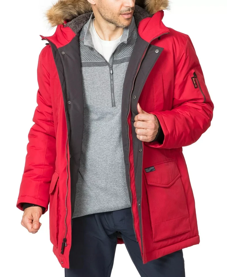 Hawke & Co. Outfitter V7310 Men's Red Logan Faux-Fur-Trim Parka Size M - Image 4 of 4