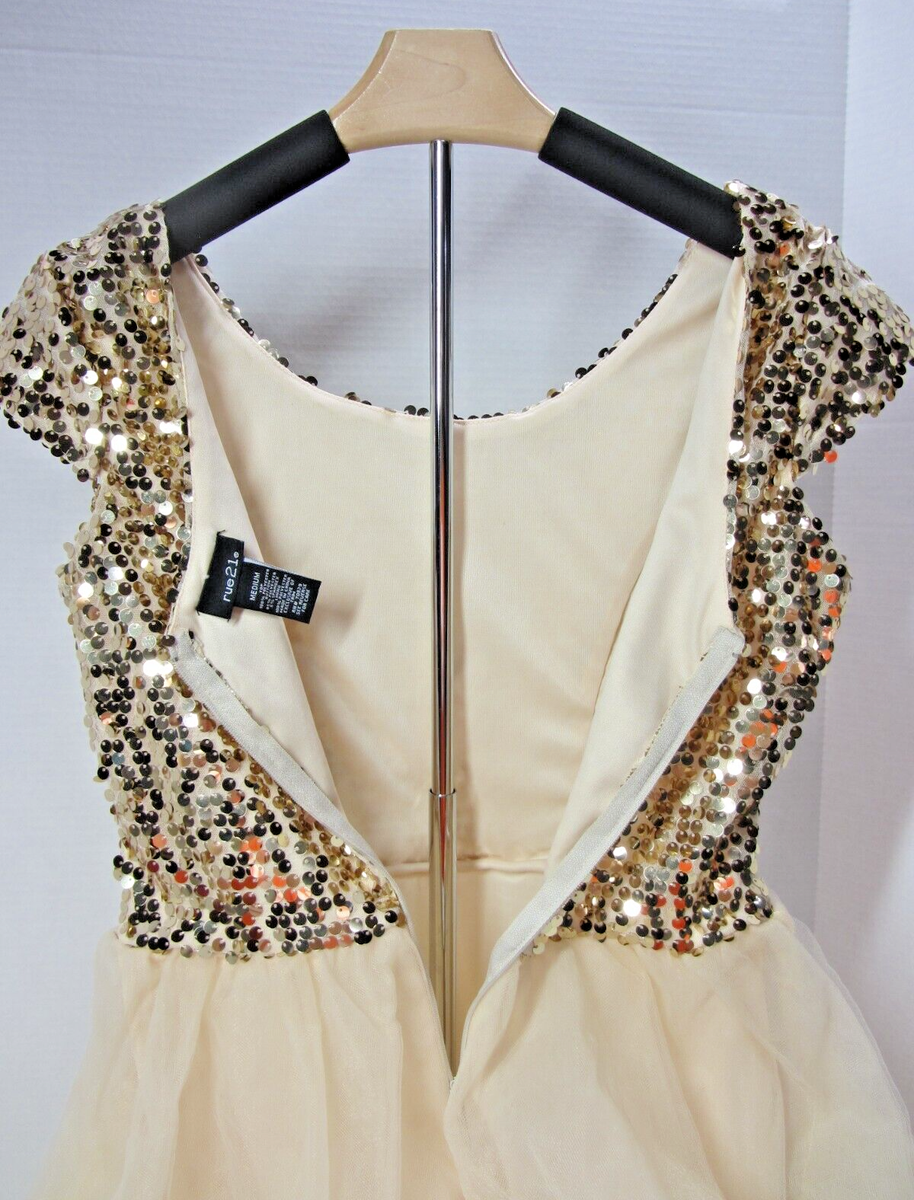RUE 21 Formal Dress,Gold Sequin,Flare Tulle Skirt,SZ Medium-4/6,PARTY-PROM-HC  | eBay