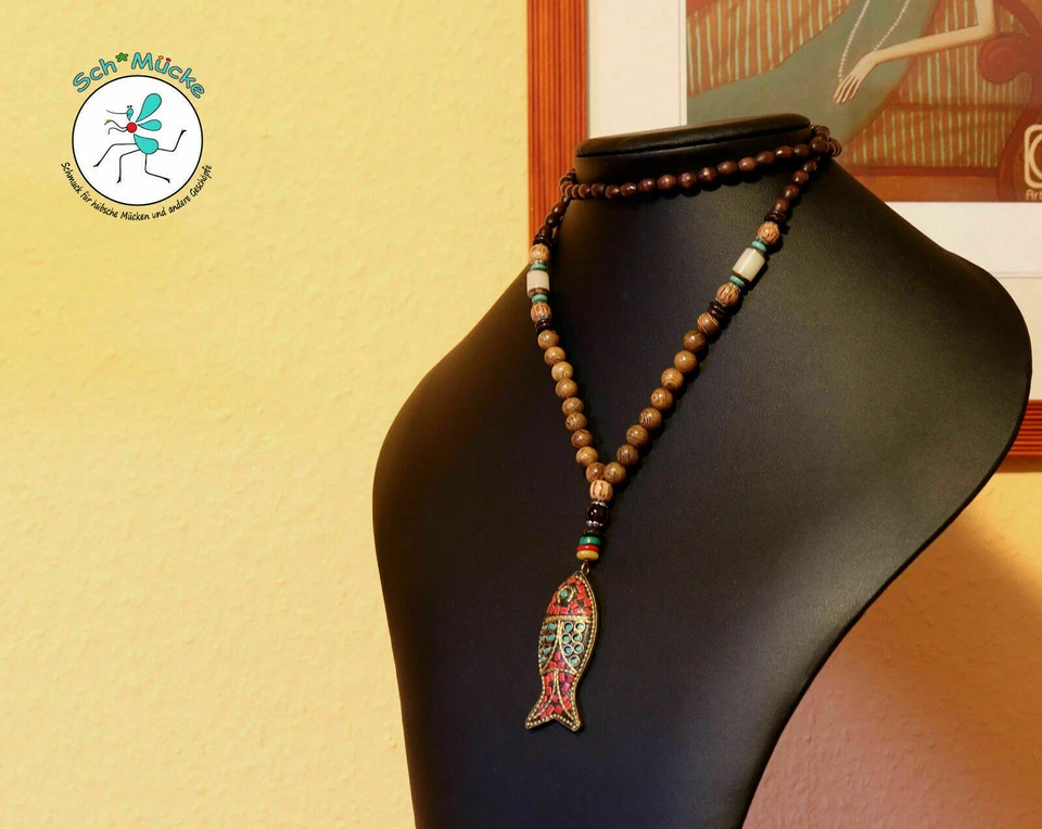 Halskette Fisch Nepal Türkis Jaspis Amulett Talisman Glücksbringer Geschenkidee - Bild 4 von 4