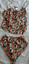 Nfl Nwt Woman's Dolphins Sleep Set Tank And Shorts/Underware 100% Silk New. F-15