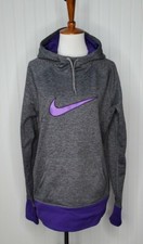 Nike Therma Fit Women's Size Large Pullover Hoodie w/Thumbholes Gray Purple