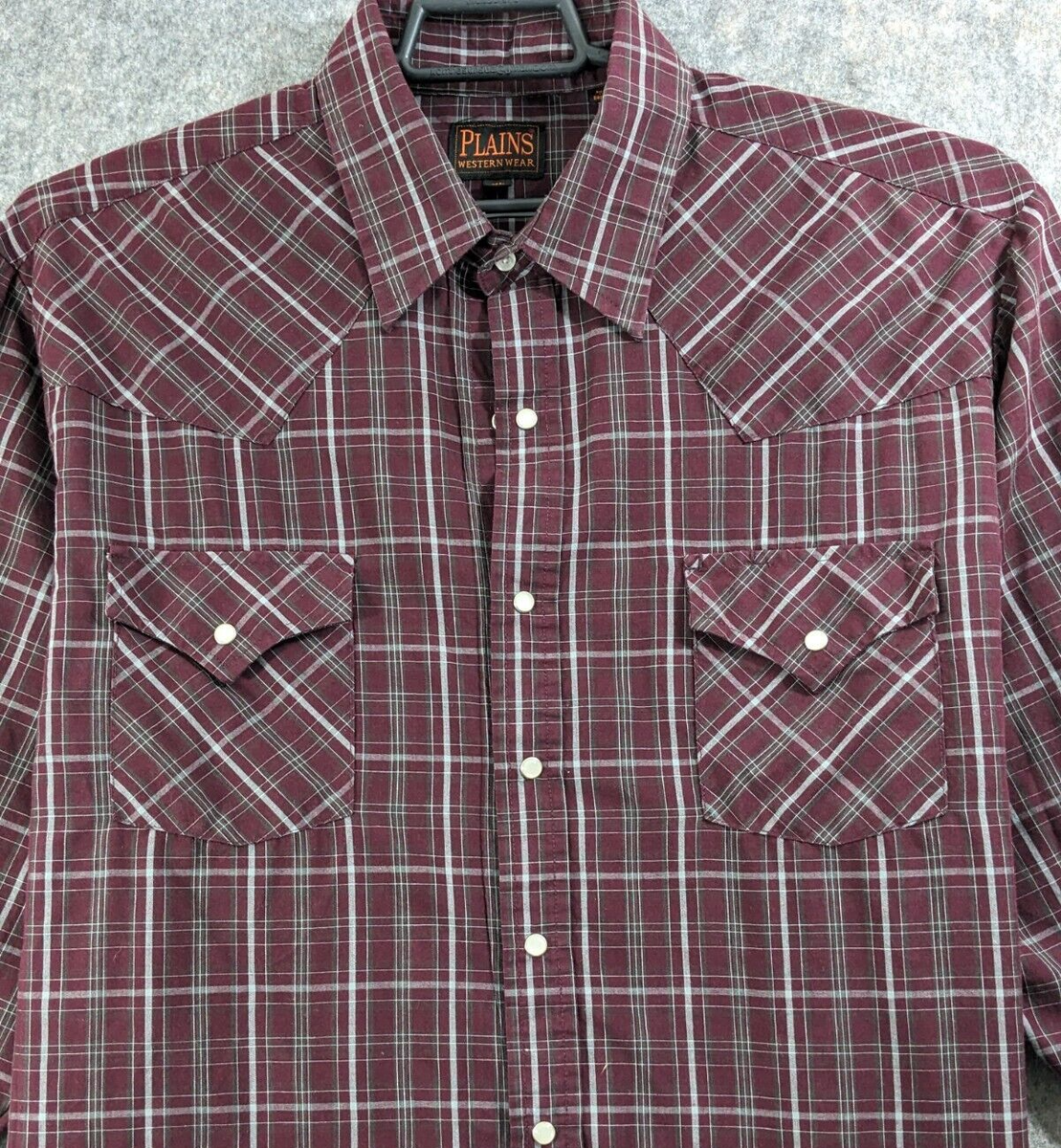 Chemise Homme Plains Western Wear Pearl Snap - Flanelle Rouge à Carreaux - Taille L