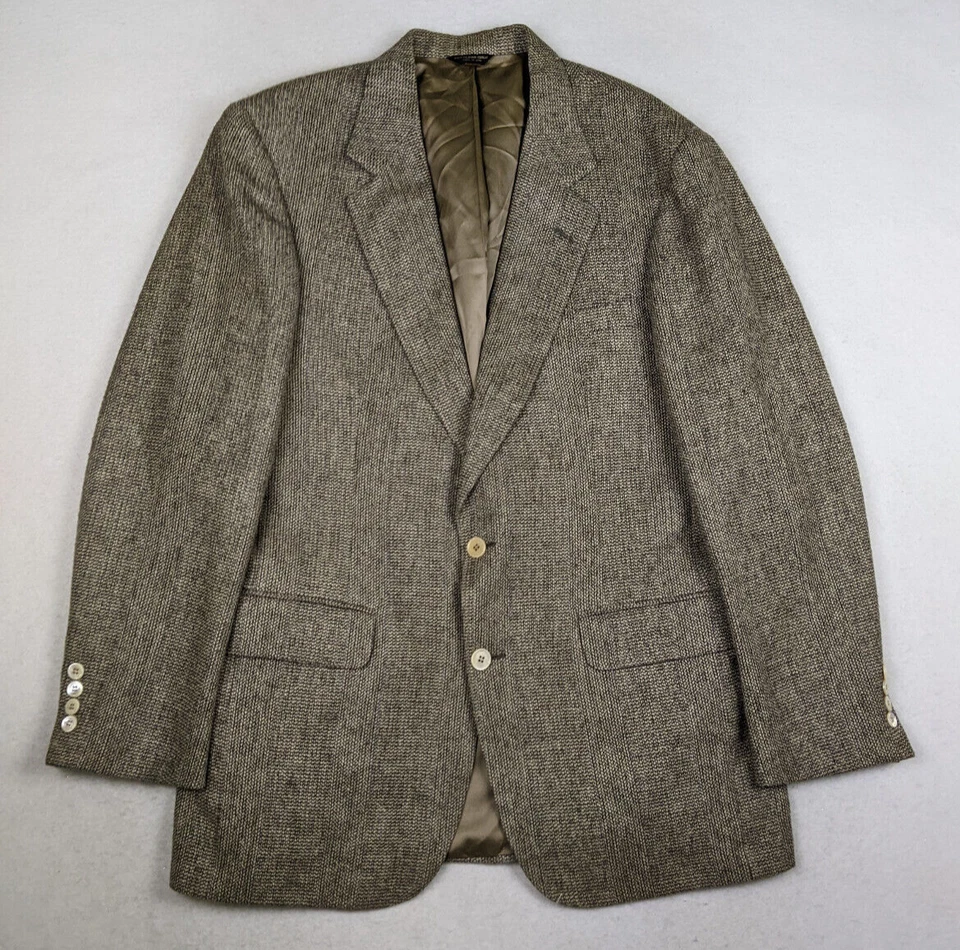 VINTAGE MEN'S BEIGE BROWN WOVEN SPORT COAT BLAZER JACKET - BARRISTER - SIZE 44R - Image 2 of 4