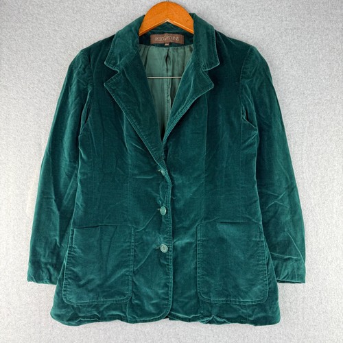 Roos Atkins Vintage Blazer Women's Size 9/10 Dark Green Velour Velvet Button Up