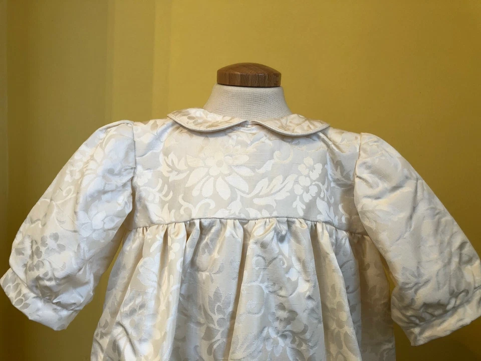 Ivory floral silk damask Christening Gown. Hand made original one off - Image 2 of 4