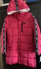 REEBOK Puffer Coat Parka Quilted Jacket Sherpa Hood Spellout Women Sz M/Youth L