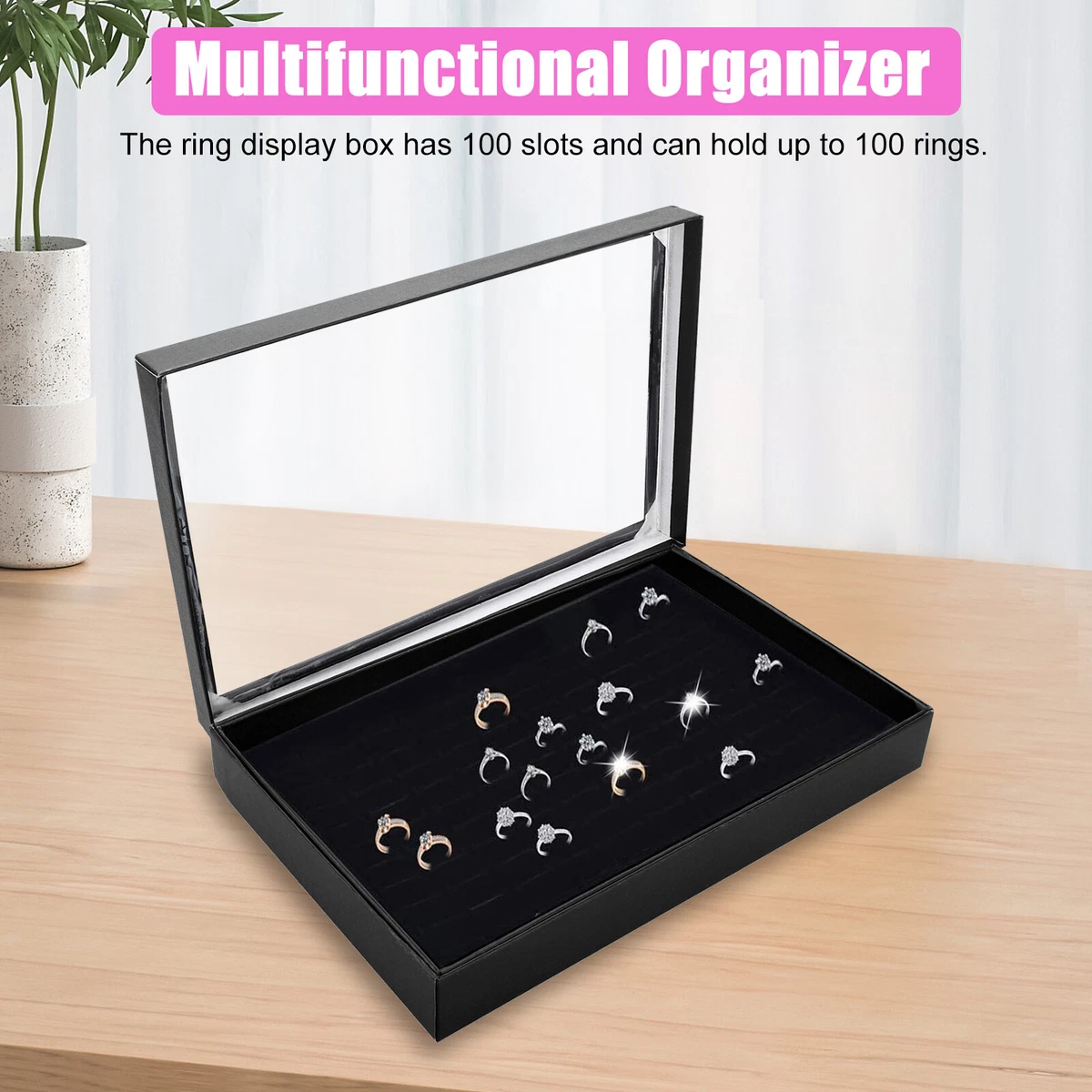 100 Slots Jewelry Ring Display Organizer Tray Holder Earrings