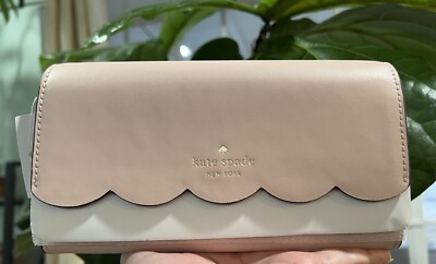 Kate Spade Gemma Scalloped Flap Rose Smoke Leather Chain Crossbody FITS iPhone