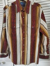 WRANGLER Southwestern Aztec Brushpopper Long Sleeve Pearl Snap Shirt Size XL