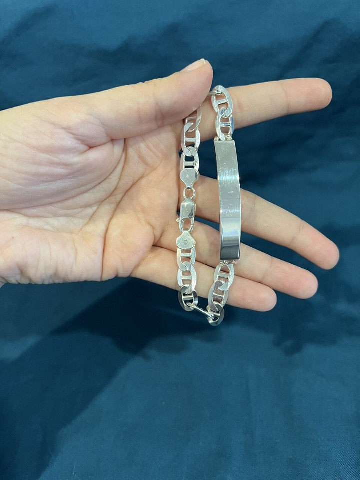 925 Sterling Silver Men Boys Women Name ID Mariner Chain Bracelet Heavy
