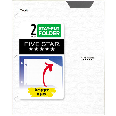 Five Star Stay-Put 2-Pocket Plastic Folder: 9 in. x 11 in. (White)