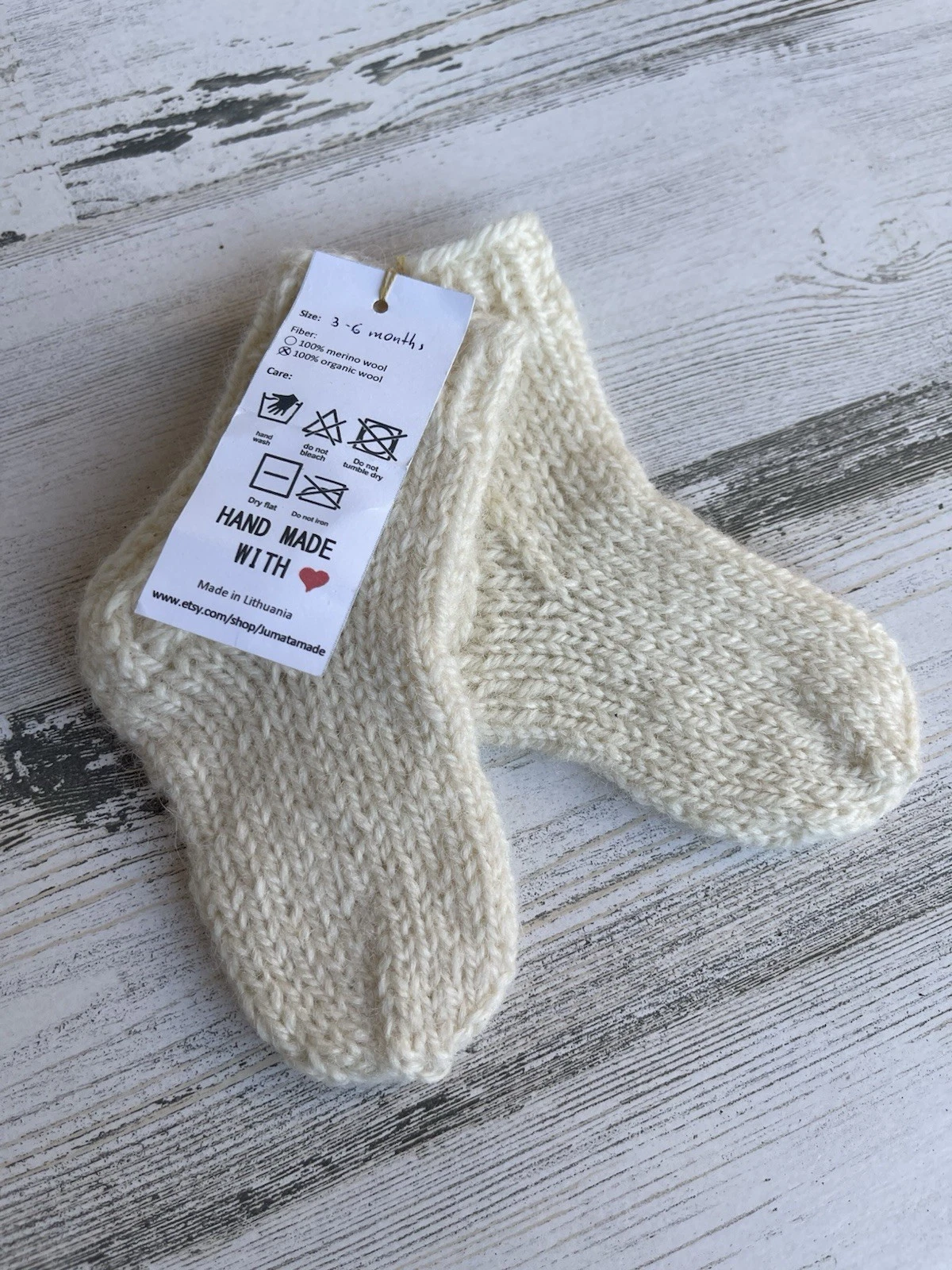 100% Organic Virgin Wool Thick Baby Socks Fits To Size 6-12 Months Handmade