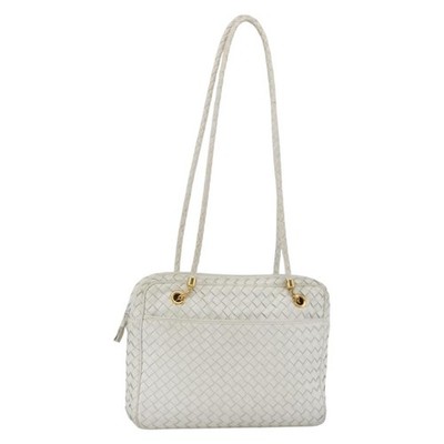 BOTTEGA VENETA INTRECCIATO Shoulder Bag Leather White Gold Auth AMZ411