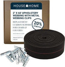 2" Elastic Webbing Kit 60ft Couch Chair Sofa Repair w Metal Clips