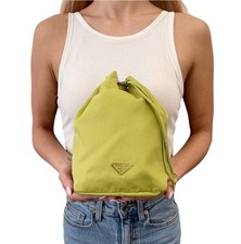Borsa a mano PRADA vintage triangolo logo con coulisse borsetta nylon verde