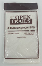 4 Open Trails Extra Large 16 x 16 100 Cotton Classic White Handkerchiefs