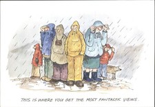Humorous J. Arthur Dixon Postcard: Rainy Day Views, People in Rain Gear