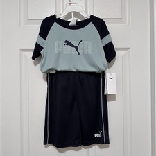 Puma Boys Interlock Tee  Shorts Set Modern Mint/Black Size 6 NWT MSRP: 36