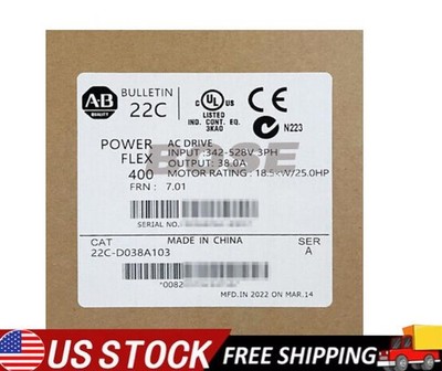NEW Factory Sealed AB 22C-D038A103 / A PowerFlex 400 18.5 kW 25 HP AC Drive