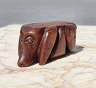 Antique Treen Carved Wood Double dogs head Snuff box c19th Folk Art Novelty