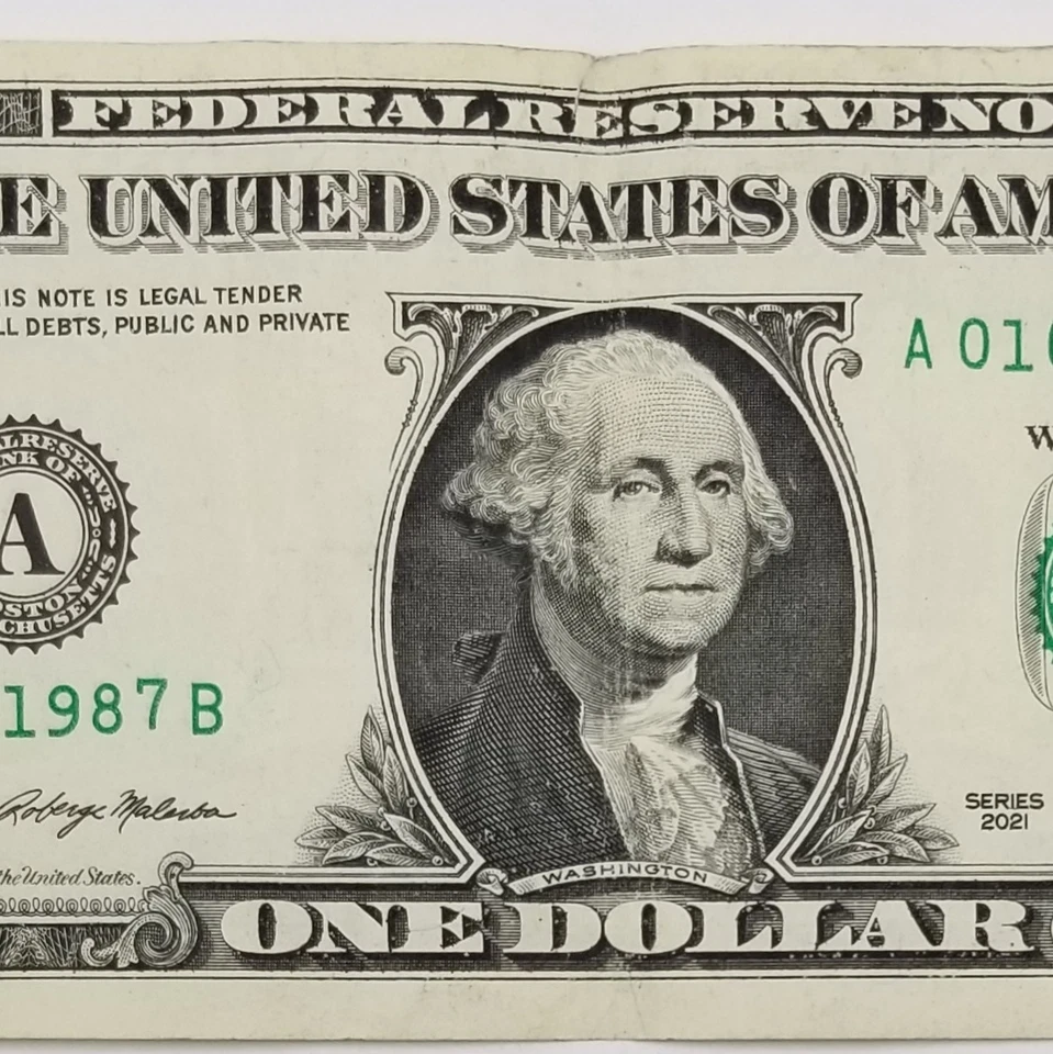 Turned Digit 1987 Birthday Dollar Serial Number 1 BEP 1 Boston US 2021 A Gaspump - Image 4 of 4