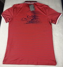 G/FORE Men  s SKULL Polo Shirt Size Small Short Sleeve Striped Red/Blue NWT